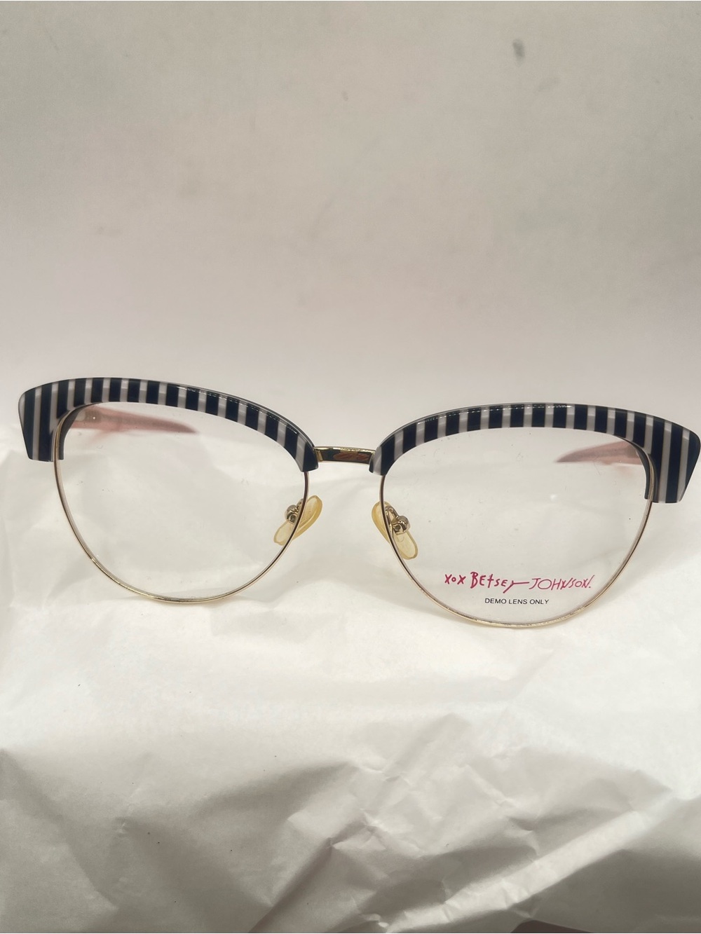 Betsey Johnson Black & Blush Pink Striped Eyeglasses
